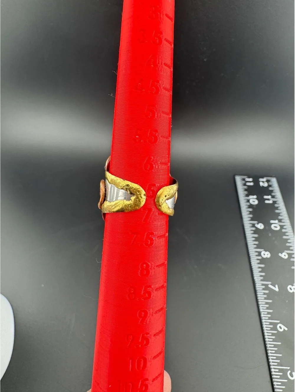 Adjustable Mixed Metal Ring with Natural Oval Stone Accent